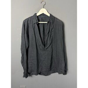 CP SHADES Womens M Slate Blue Long Sleeve Linen V-Neck Blouse Top Shirt